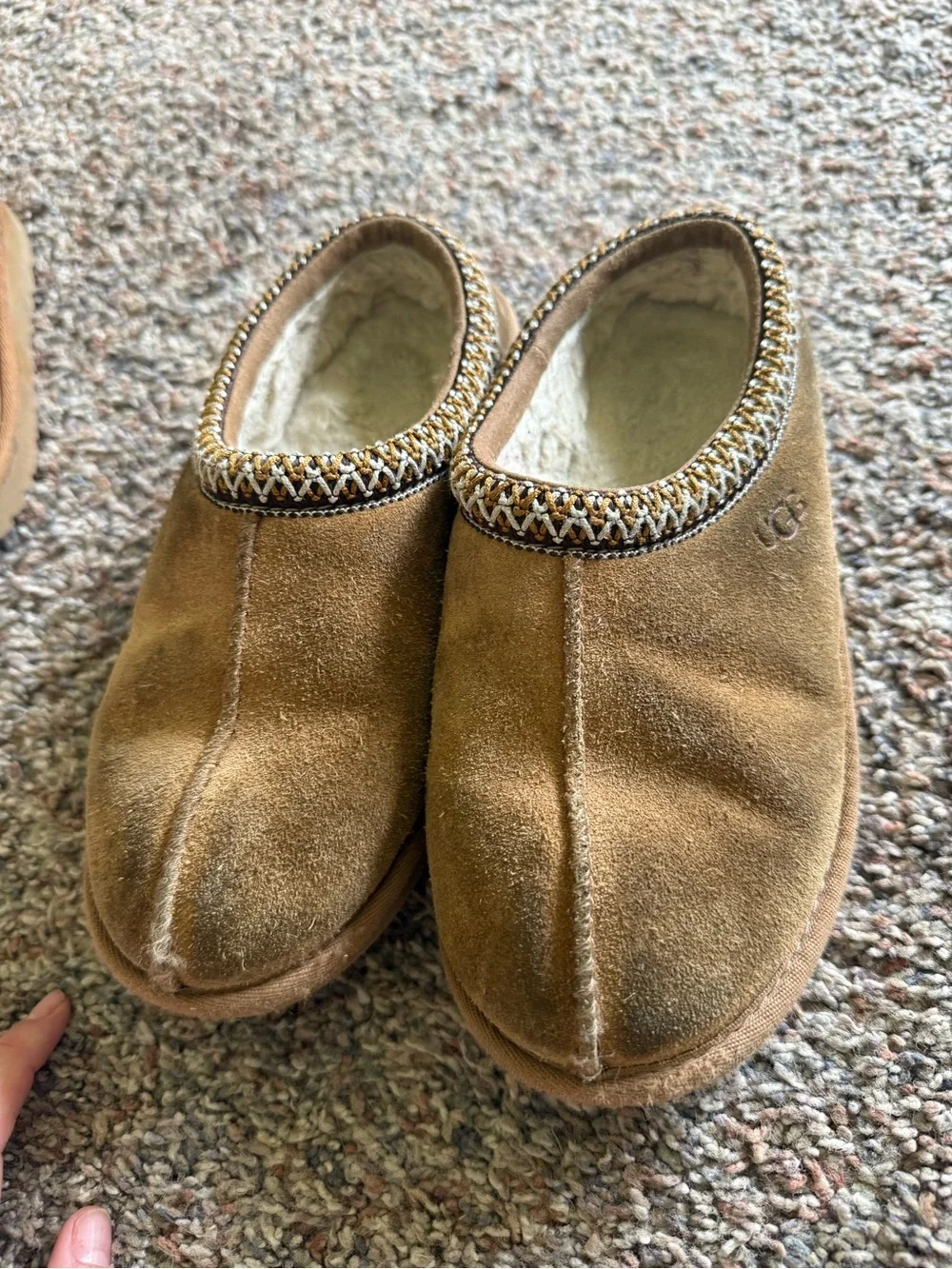 UGG Chestnut Suede Shearling-Lined Slip-On Clogs